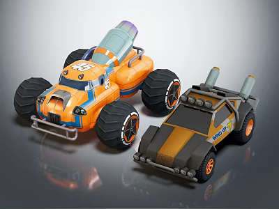 Electric Toy Monster Truck Racing Car Orange Brown Big Wheels Roof Exhaust for Kids Play 3d model