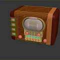 Classic Vintage Radio With Orange Red Casing Golden Knobs And Display Screen