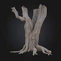 Arbor Tree Trunk Featuring Rough Wooden Texture Branched Limbs And Exposed Roots 3d model