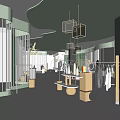 Modern Clothing Store With Green Ceiling White Floor Metal Decor Display Racks Mannequins And Lamps