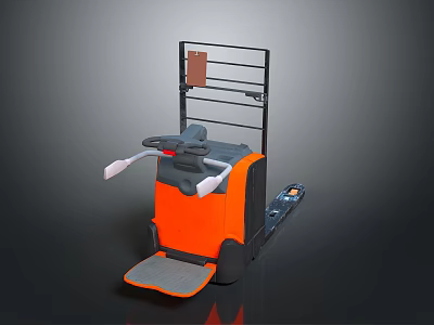 Orange Electric Pallet Truck With Control Handle Standing Platform And Fork Frame 3d model