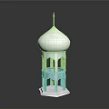 Islamic Style Architectural Model With White Dome And Turquoise Arched Windows