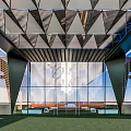 Modern Entrance Gate Design With Glass Curtain Wall Metal Structure And Sloped Canopy