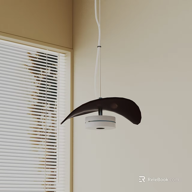 Modern Curved Pendant Light In Black And White Design Beside Window With Blinds 3d model 