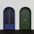 Elegant Blue and Green Arched Swing Doors with Glass Panels and Solid Design 3d model