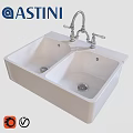 White Double Bowl Kitchen Sink With Classic Faucet And Modern Design