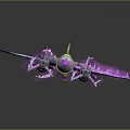 Futuristic Cosmic Spacecraft With Glowing Green Engine Blue Purple Wings And Biomechanical Design