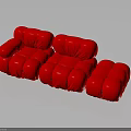 Modern Red Modular Sofa With Rounded Cushions And Stylish Design 3d model