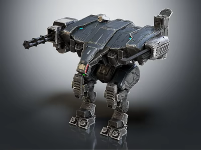 Futuristic Mechanical Robot With Metallic Armor Weapon Arm And Detailed Legs 3d model