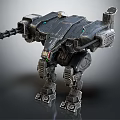 Futuristic Mechanical Robot With Metallic Armor Weapon Arm And Detailed Legs