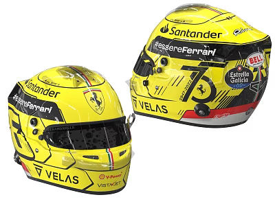 Yellow Racing Style Hat Featuring Santander Scuderia Ferrari VELAS Logos And Numbers 16 5 3d model