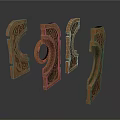 Ornate Carved Bronze Sculptures With Curved Shapes Ring Elements And Intricate Patterns