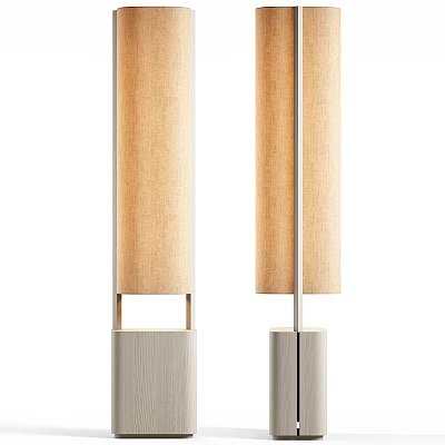Modern Floor Lamp With Linen Shade And Wooden Base For Living Room Interior Design 3d model