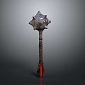 Antique Spiked Mace With Multi Pointed Head And Carved Wooden Handle