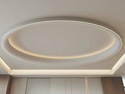 Modern Oval Ceiling With Recessed Lights And LED Strip 3d model