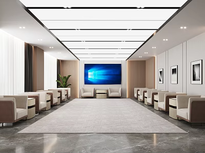 Spacious Modern Conference Room With Large Screen And Comfortable Seats 3d model