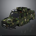 Camouflaged Military Vehicle Exterior Design With White Cross Symbols And Roof Equipment