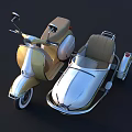 Vintage Golden Motorcycle With Silver Sidecar Brown Seats And Classic Retro Design