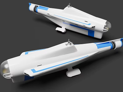 White Underwater Vehicles With Blue Stripes And Streamlined Hull Design 3d model