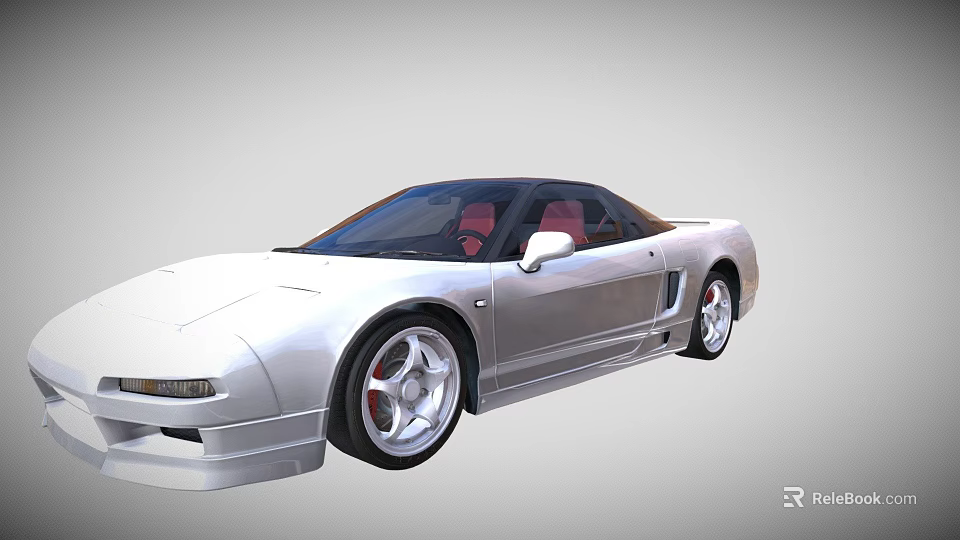 Sleek Silver Two Door Sports Car With Red Seats And Alloy Wheels 3d model 