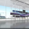 Modern Technology Exhibition Hall with Glass Curtain Wall Spliced Screens and Dynamic Flowing Lines