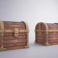 Two Vintage Wooden Treasure Chests With Metal Accents And Lock Design