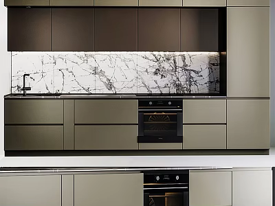 Modern Kitchen Cabinets With Marble Backsplash Sleek Countertop And Integrated Oven 3d model