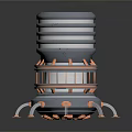 Futuristic 3D Mechanical Tower Structure With Layered Rings Glowing Accents And Support Legs