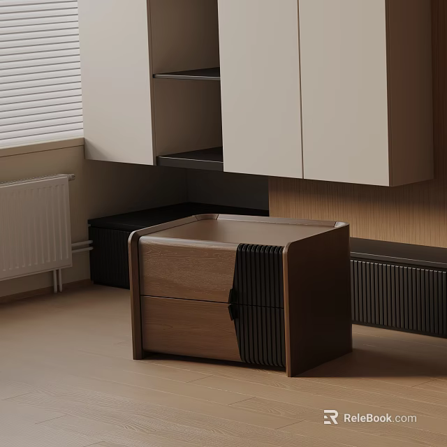 Minimalist Wooden Bedside Table With Two Drawers And Brown Finish Design 3d model 