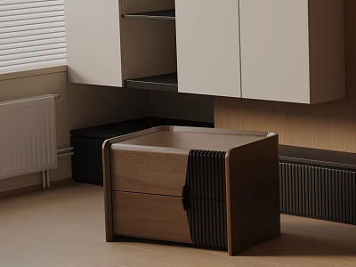 Minimalist Wooden Bedside Table With Two Drawers And Brown Finish Design 3d model