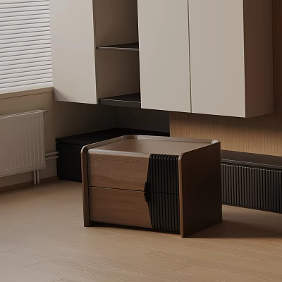 Minimalist Wooden Bedside Table With Two Drawers And Brown Finish Design 3d model