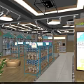 Baby Products Specialty Store with Shelves Product Displays Baby Cart Checkout Counter and Bright Lighting