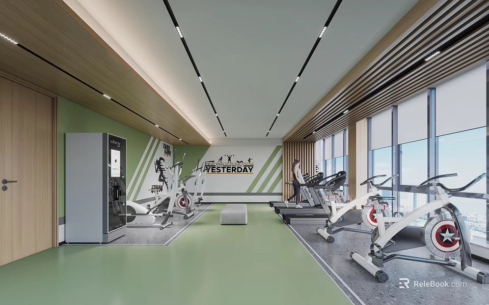 Modern Gym Interior With Various Fitness Equipment 3d model 
