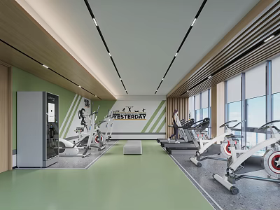Modern Gym Interior With Various Fitness Equipment 3d model