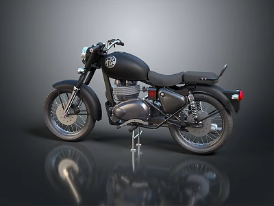 Black Classic Motorcycle With Single Seat And Shiny Chrome Engine Details 3d model
