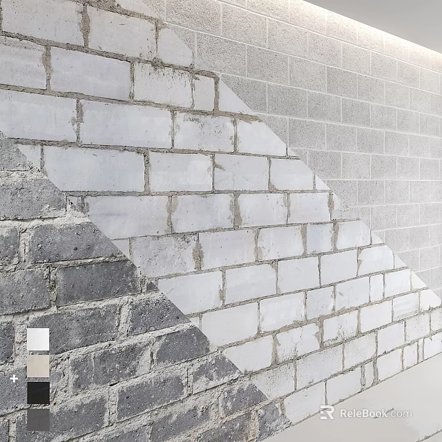 Brick Wall Components Featuring Gray And White Bricks With Mortar Joints 3d model