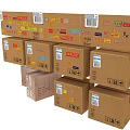 Stacked Cardboard Packaging Boxes With Multiple Colorful Labels And Shipping Marks 3d model