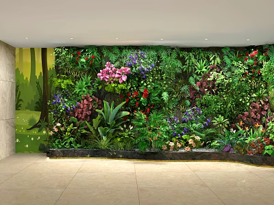 Rockery Stones Decorative Indoor Green Wall With Colorful Flowers And Various Plants 3d model