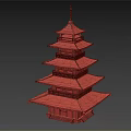 Traditional Five Story Pagoda Architectural Design With Blue Roofs And Red Decorations