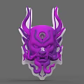 Intricate Purple Demon Mask Sculpture Featuring Horns And Tentacle Like Decorations