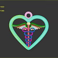 Silver Heart Shaped Pendant Fashion Accessory With Caduceus Medical Symbol Design