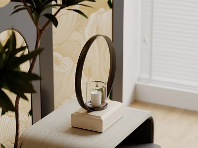 Modern Table Lamp With Black Circular Frame Transparent Glass Shade Near Green Plant On Table 3d model