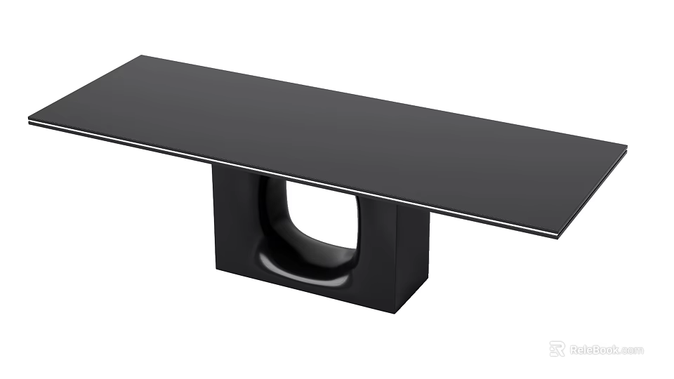 Modern Minimalist Black Dining Table With Sleek Surface And Unique U Shaped Base 3d model