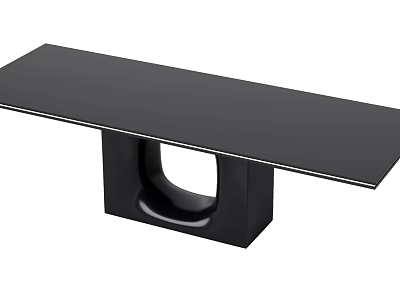 Modern Minimalist Black Dining Table With Sleek Surface And Unique U Shaped Base 3d model