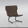 Modern Brown Leather Leisure Chair With Curved Backrest And Black Metal Frame
