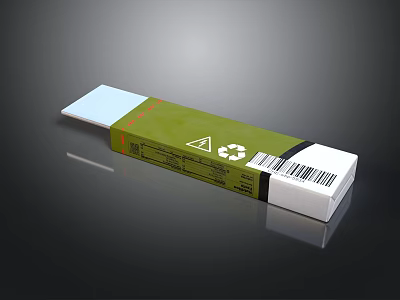 Green Product Packaging Box With Recycling Symbol And Barcode Label 3d model