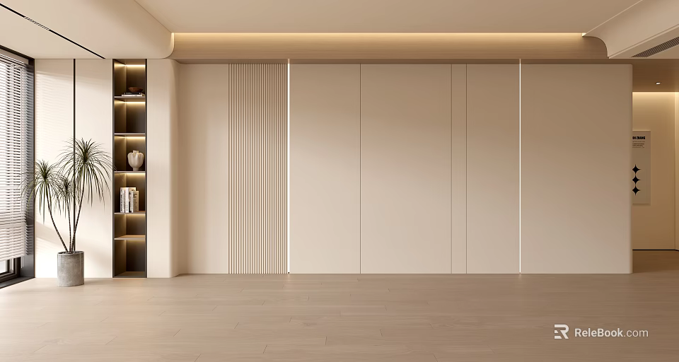 Modern Sofa Background Wall Design With Beige Panels And Striped Details 3d model 