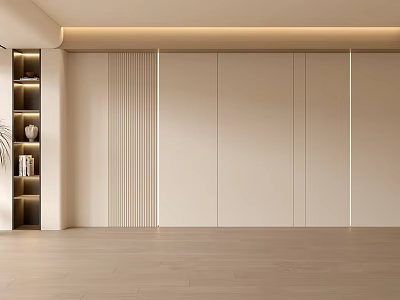 Modern Sofa Background Wall Design With Beige Panels And Striped Details 3d model