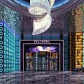 Luxurious KTV Interior With Starry Ceiling Spiral Chandelier And Purple Gold Decorations