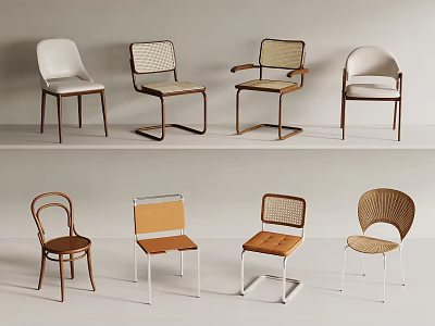 Various Styles Dining Chairs Featuring Rattan Wooden Metal Frames And Comfortable Seats 3d model